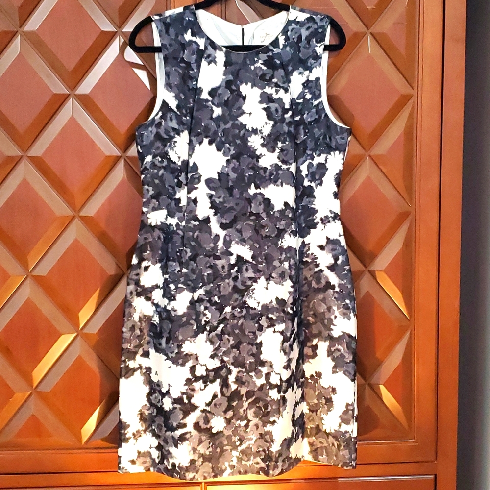 KATE SPADE SILK dress size 14 with long zip black and cream print